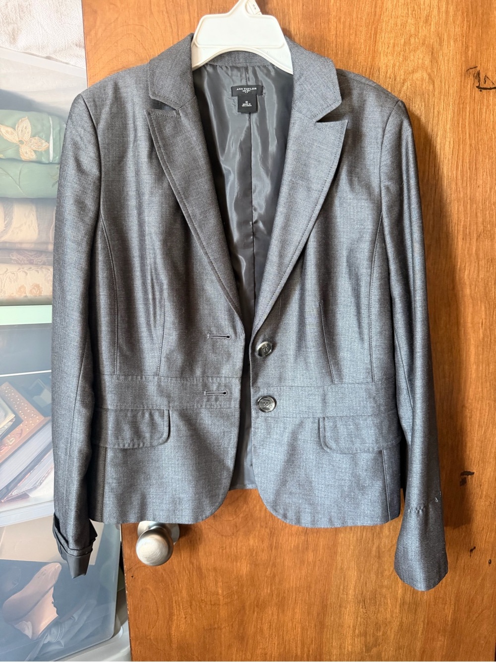 Ann Taylor Gray Two-Button Tailored Blazer